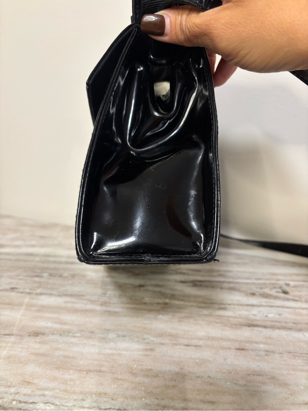 Salvatore Ferragamo Vara Bow Patent Leather Crossbody/Top Handle Bag Black Italy - Picture 11 of 16